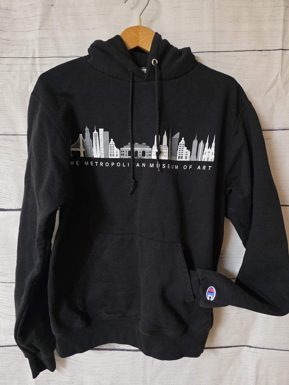 Champion Black Pullover Hoodie with White Skyline Graphic